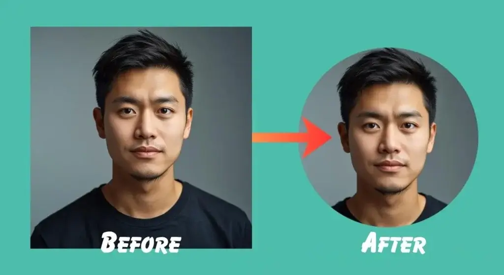 Before and after preview of an image cropped into a circle.